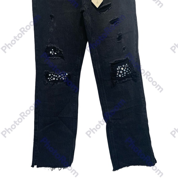 NWT Ban.Jara Distressed Straight Leg Black jeans Size 9 - Picture 2 of 11